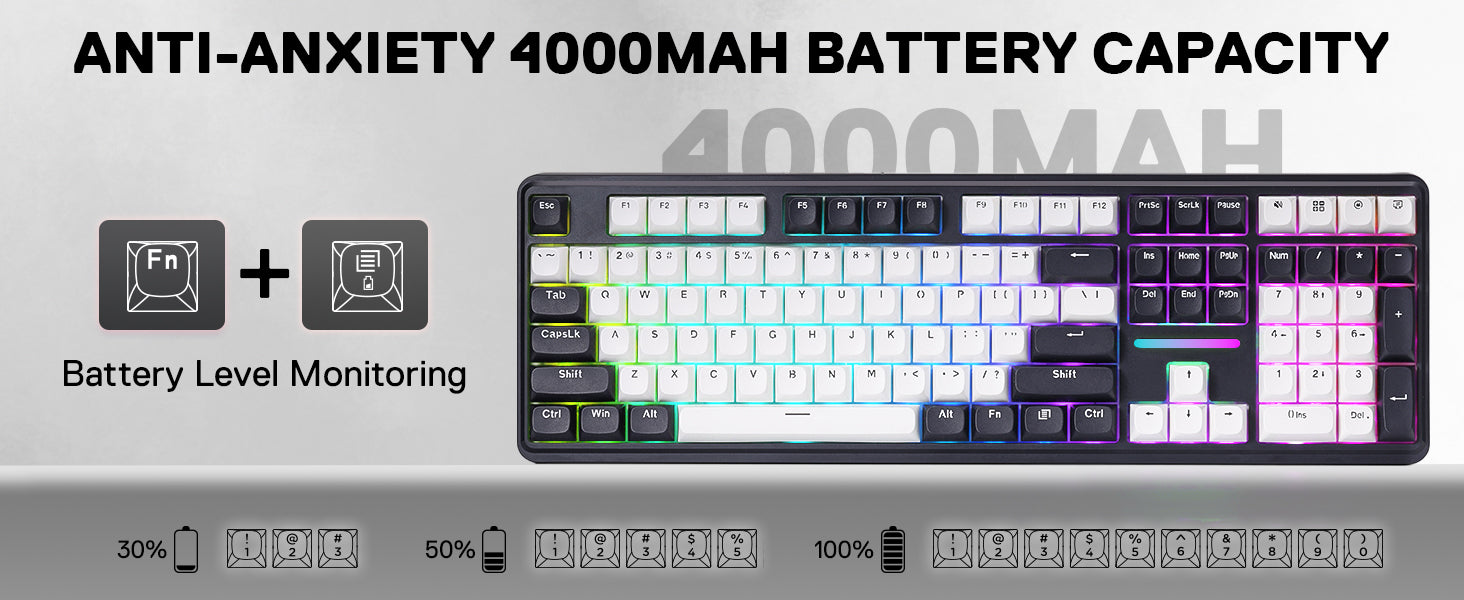 Redragon K745 PRO Wireless Gasket RGB 108 Keys Mechanical Gaming Keyboardw/Extra 4 Hotkeys, Hot-Swap Socket