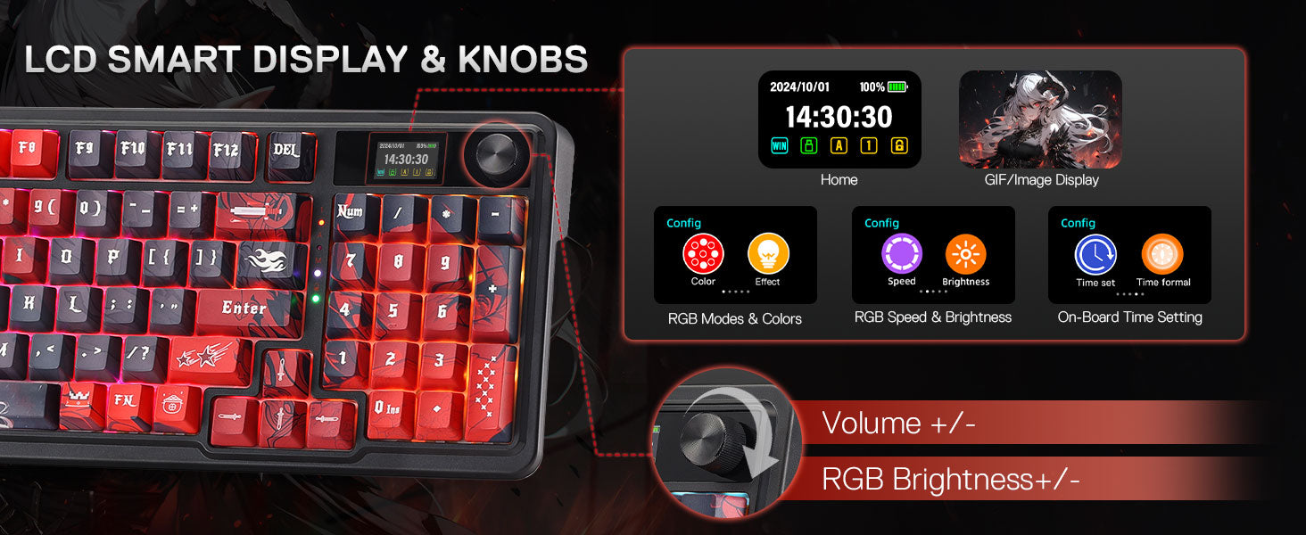 Redragon K719 PRO Wireless Gasket Gaming Hype Screen & Knob, 95 Keys