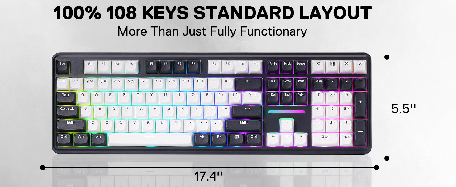 Redragon K745 PRO Wireless Gasket RGB 108 Keys Mechanical Gaming Keyboardw/Extra 4 Hotkeys, Hot-Swap Socket