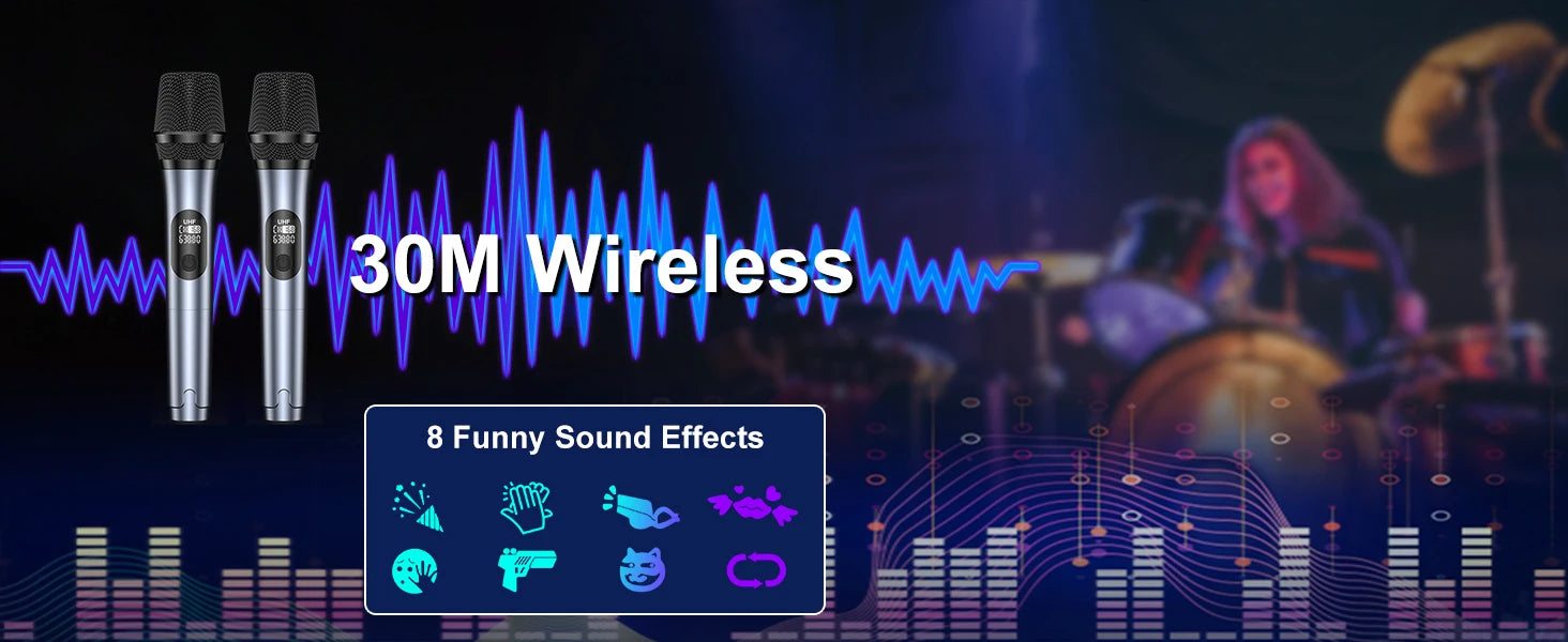 Wireless Bluetooth Speaker, Karaoke Machine with 2 Microphone LED Light