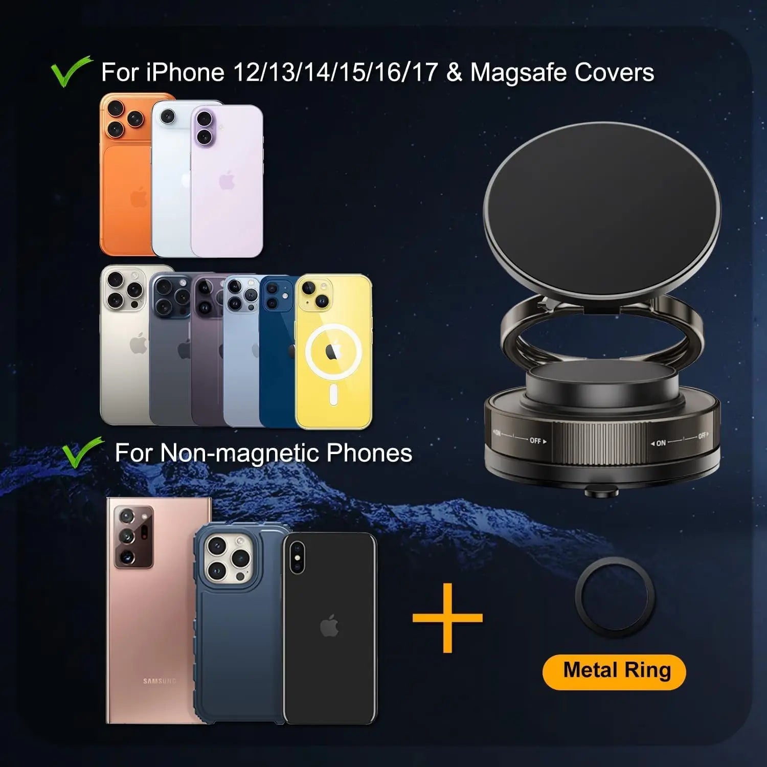 Upgraded Vacuum Magnetic Car Phone Holder for Ultra Suction Cup Mount