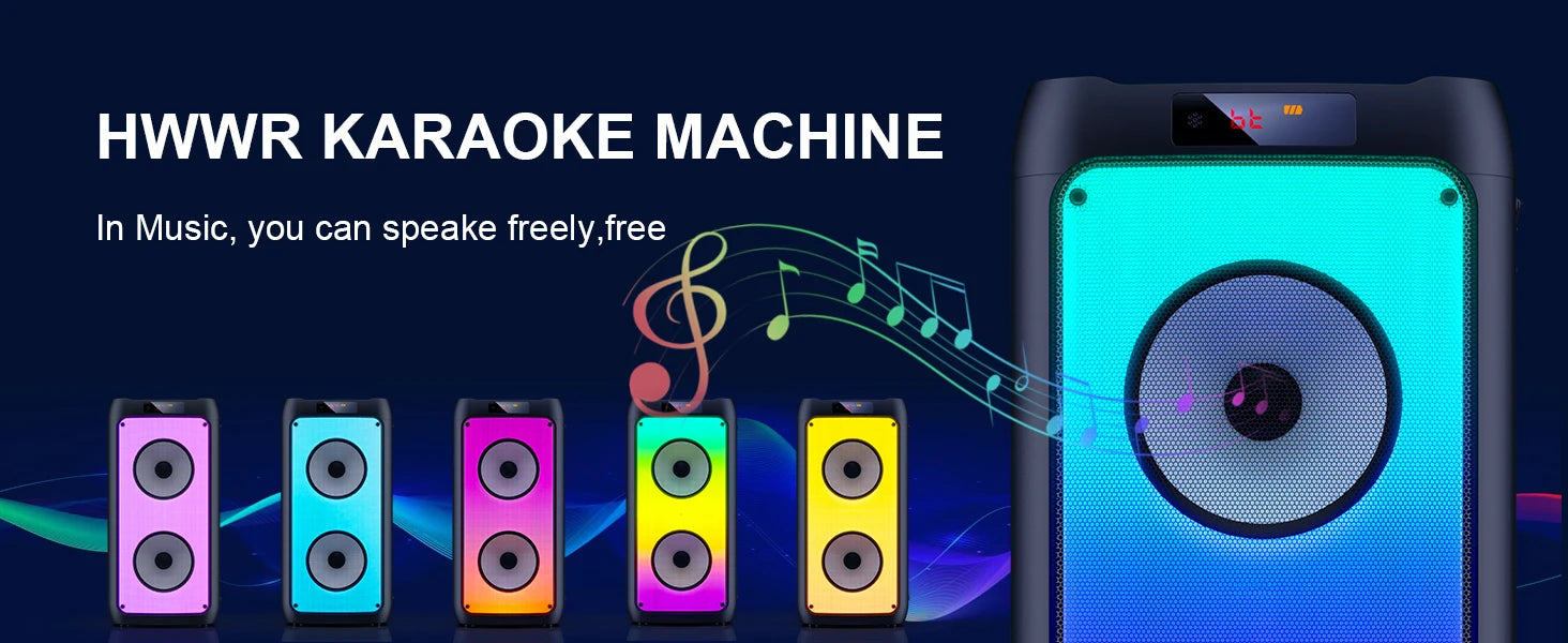 Wireless Bluetooth Speaker, Karaoke Machine with 2 Microphone LED Light