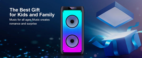 Wireless Bluetooth Speaker, Karaoke Machine with 2 Microphone LED Light