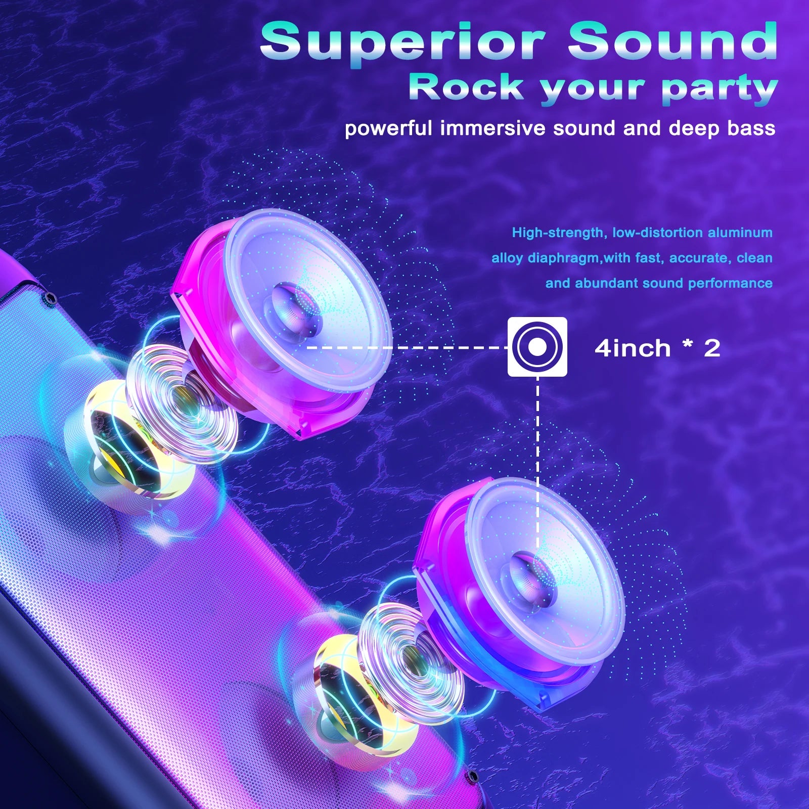 Wireless Bluetooth Speaker, Karaoke Machine with 2 Microphone LED Light