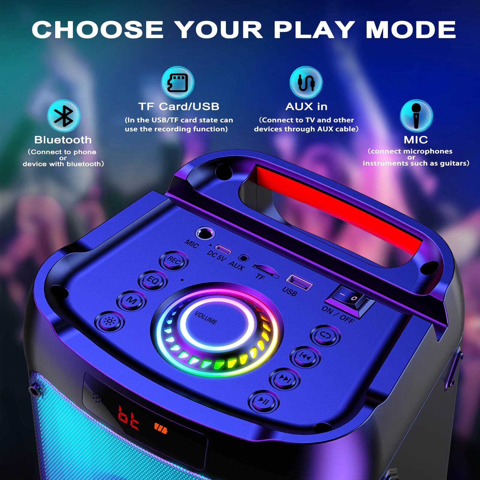 Wireless Bluetooth Speaker, Karaoke Machine with 2 Microphone LED Light