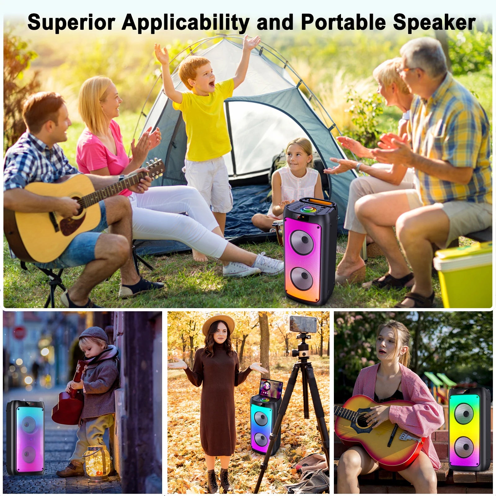 Wireless Bluetooth Speaker, Karaoke Machine with 2 Microphone LED Light