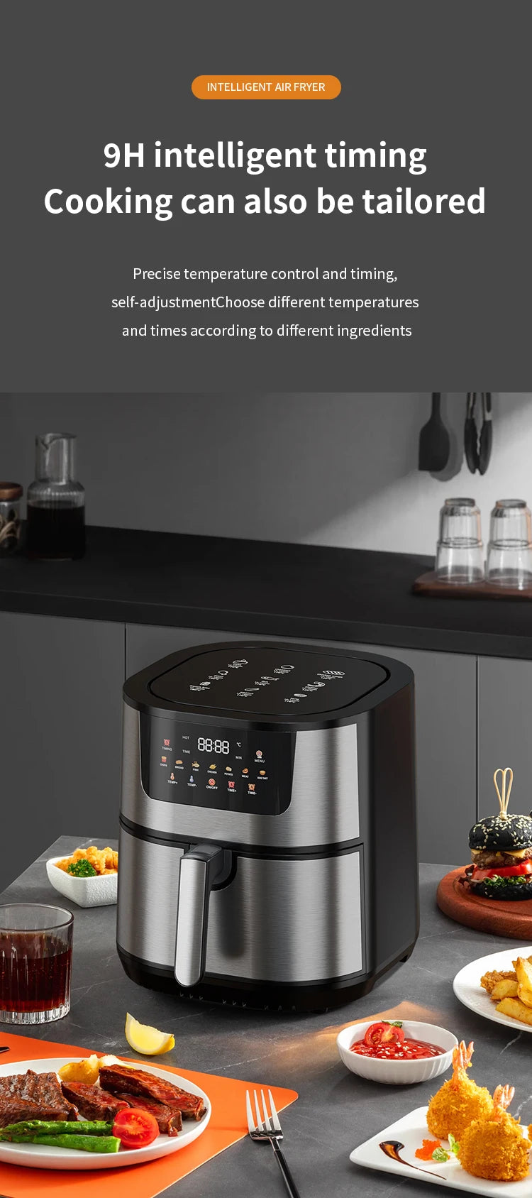 15L Large Capacity Stainless Steel Air Fryer Dual Heating Tubes Detachable Double Baskets Healthy Cooking Roast Bake Grill