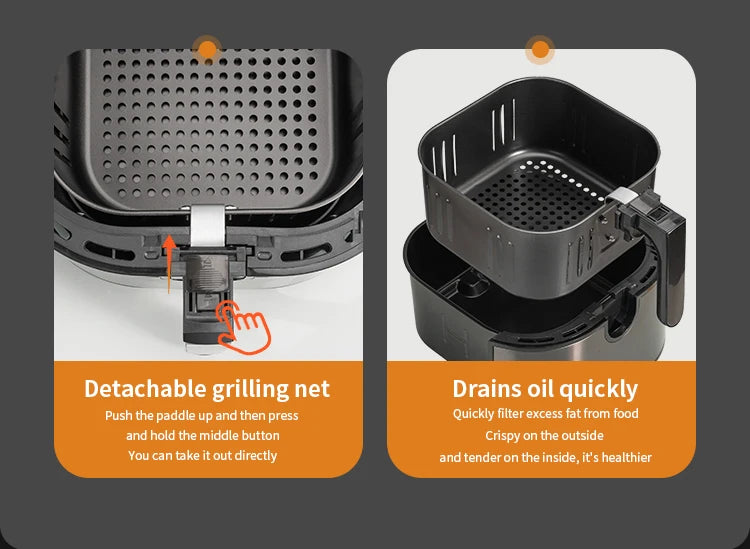 15L Large Capacity Stainless Steel Air Fryer Dual Heating Tubes Detachable Double Baskets Healthy Cooking Roast Bake Grill