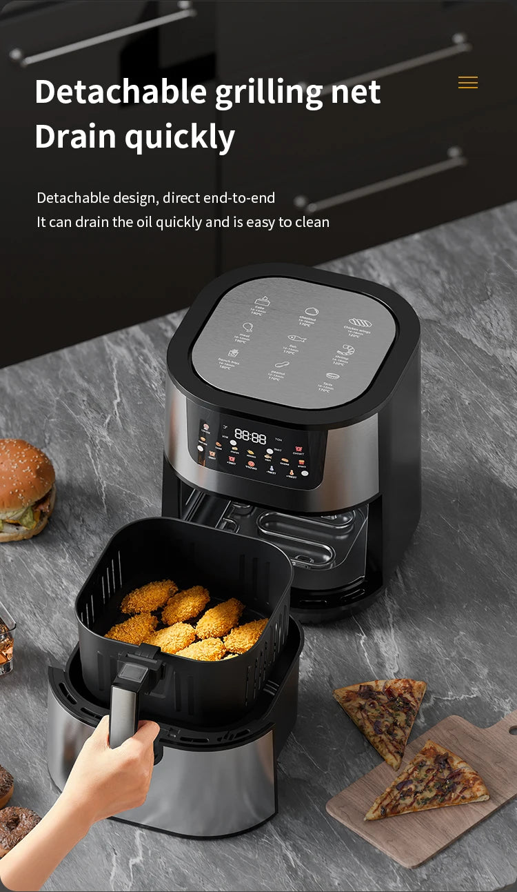 15L Large Capacity Stainless Steel Air Fryer Dual Heating Tubes Detachable Double Baskets Healthy Cooking Roast Bake Grill