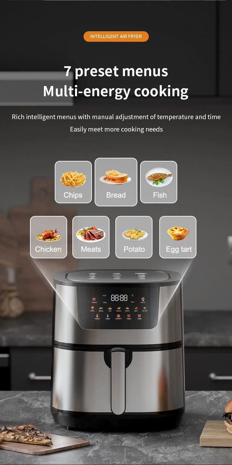 15L Large Capacity Stainless Steel Air Fryer Dual Heating Tubes Detachable Double Baskets Healthy Cooking Roast Bake Grill