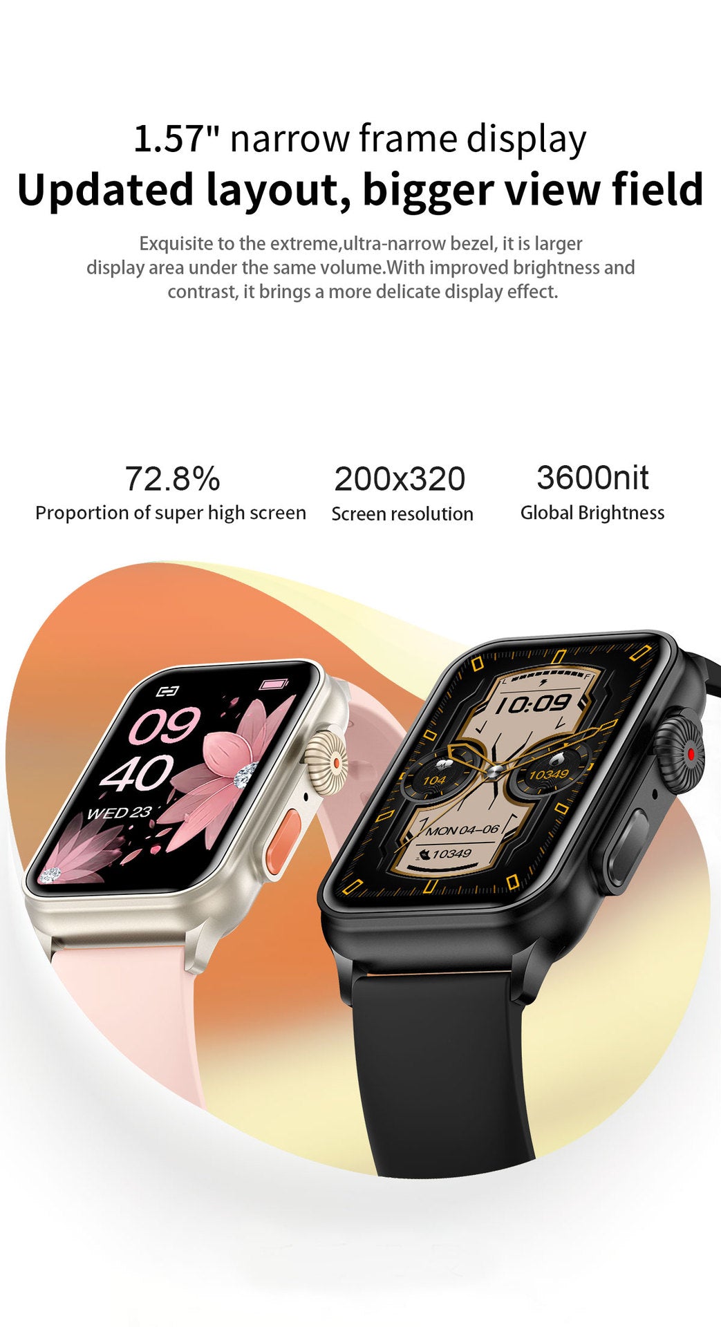 H23 Smart Watch Women 1.57 Inch HD Screen Zinc Alloy Shell Mirror Glass 200+Wallpaper Bluetooth Calls Sports Fashion Smartband