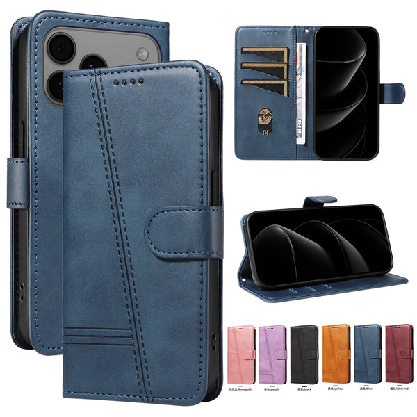 Line Leather Case For iPhone Pro Max Plus Mini Air Phone Case Flip Wallet Card