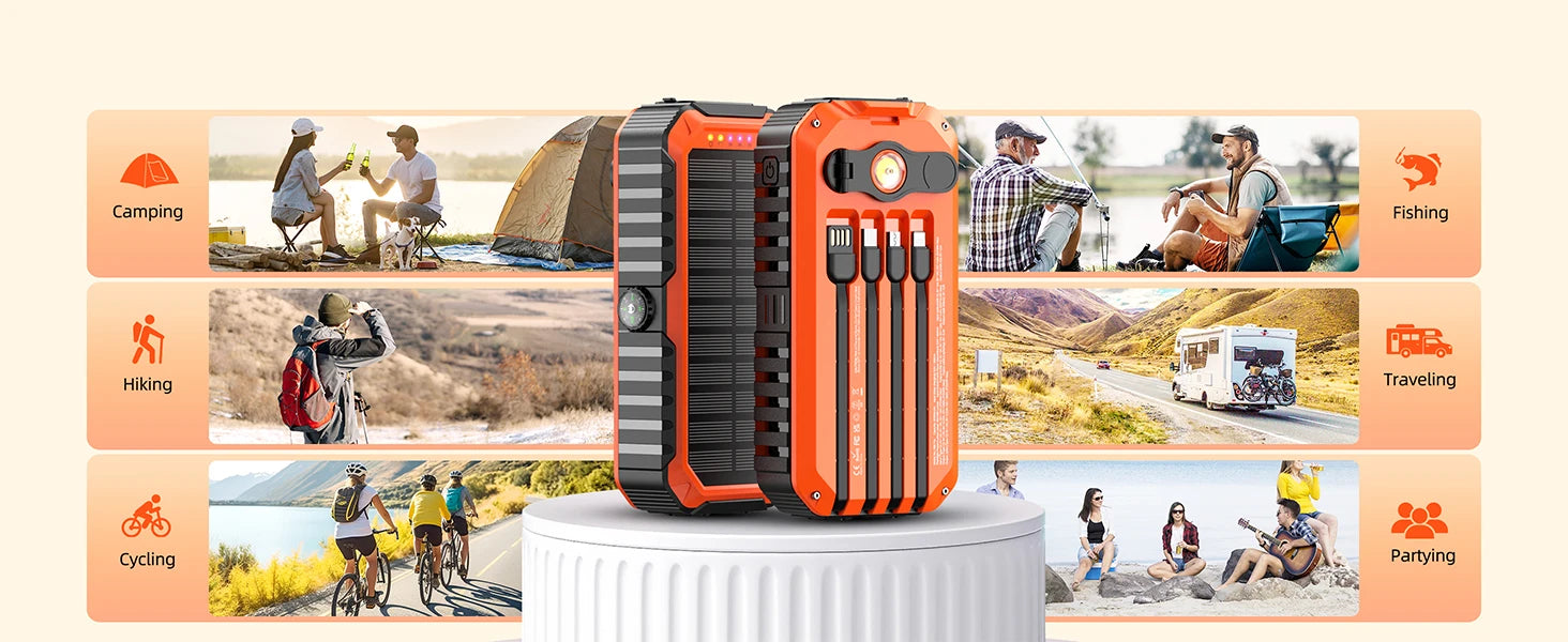 Solar Charger Power Bank 40000mAh Built in 4 Cables and Hand Crank
