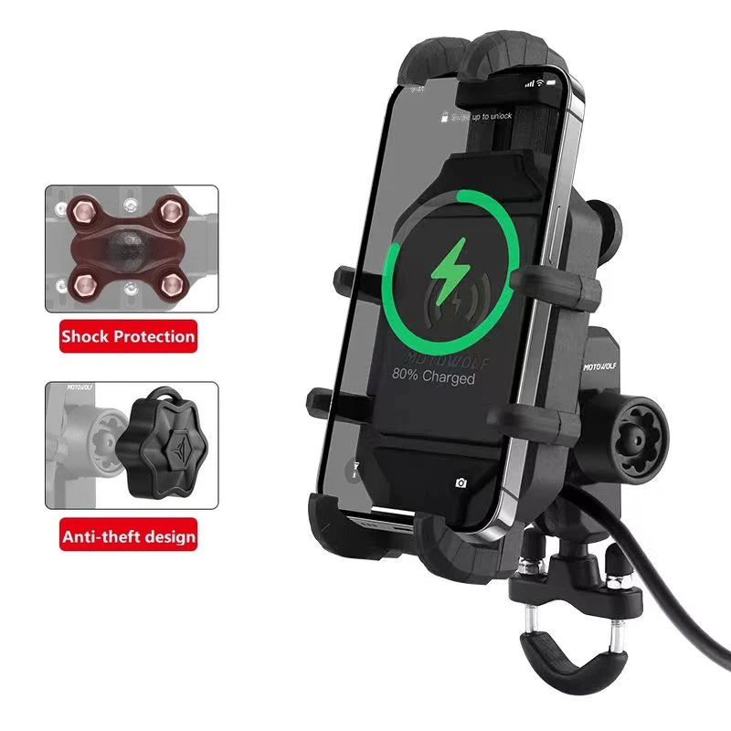 Motorcycle Wireless Charging Phone Holder Cradle 3.0 Quick Charger GPS Moto