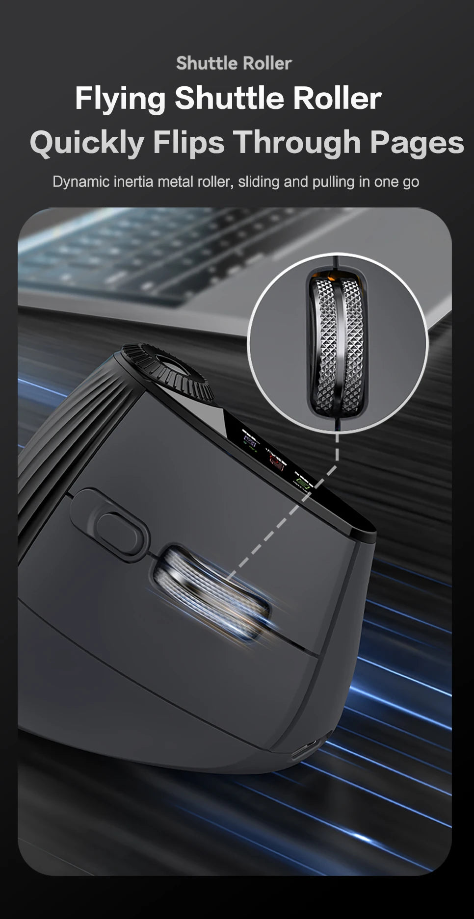 Jomaa RGB Backlit Speed Roller Wireless Vertical Mouse with Function Adjustment