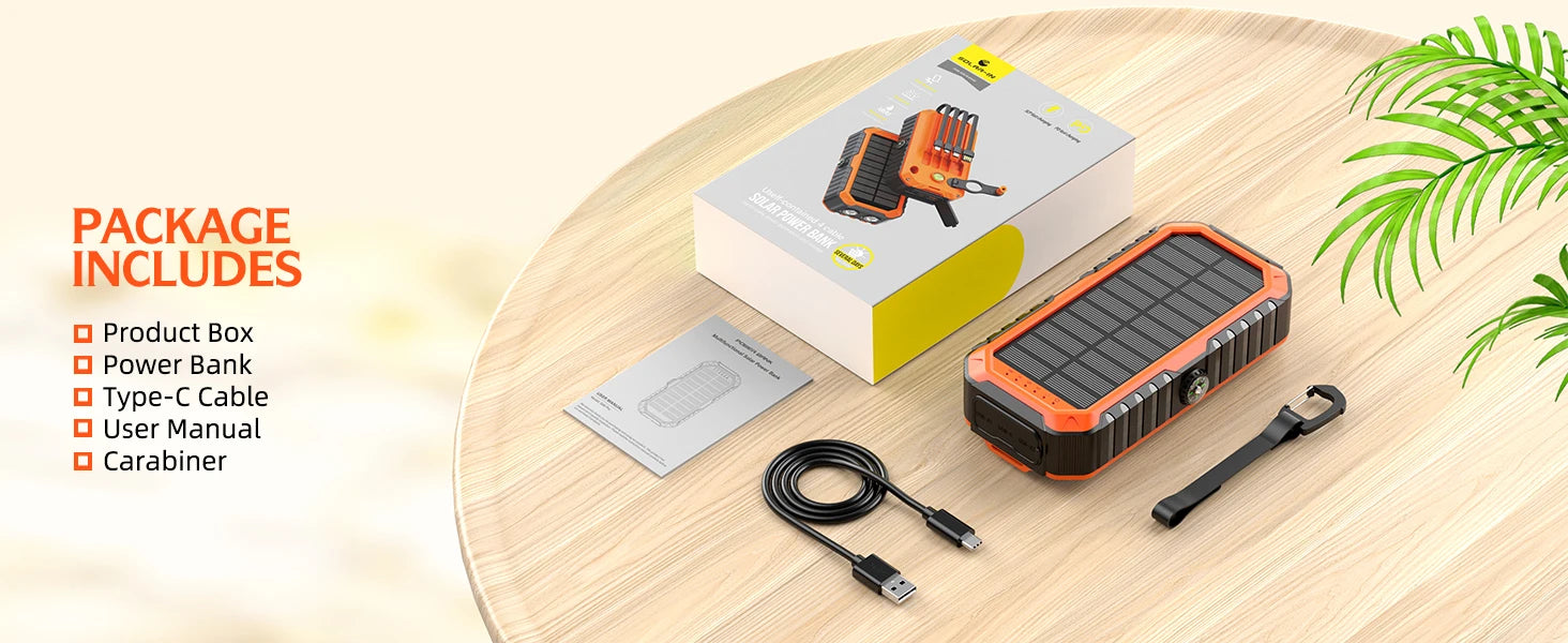 Solar Charger Power Bank 40000mAh Built in 4 Cables and Hand Crank