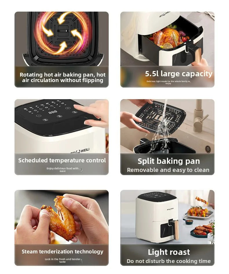 New Electric Air Fryer Smoke- 5.5L Capacity Smart Model Visible Cooking Eco-friendly Non-Stick Coating No Need Turn Over