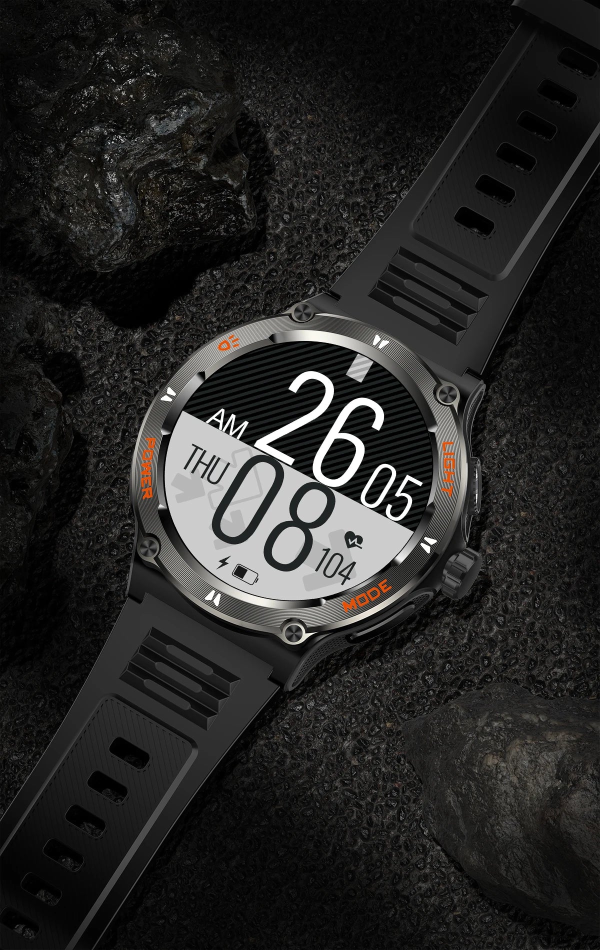 KT76 Sports Smartwatch Men With Flashlight 1.53-inch HD Screen BT Calls 3ATM Waterproof Compass Health Monitor