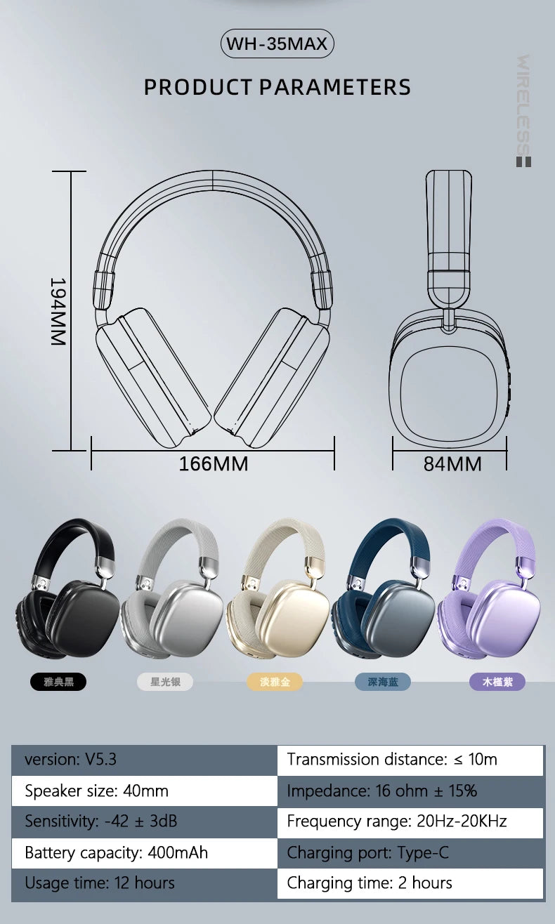 Original 9D Surround Sound Headsets Metal Wireless Bluetooth Headphones