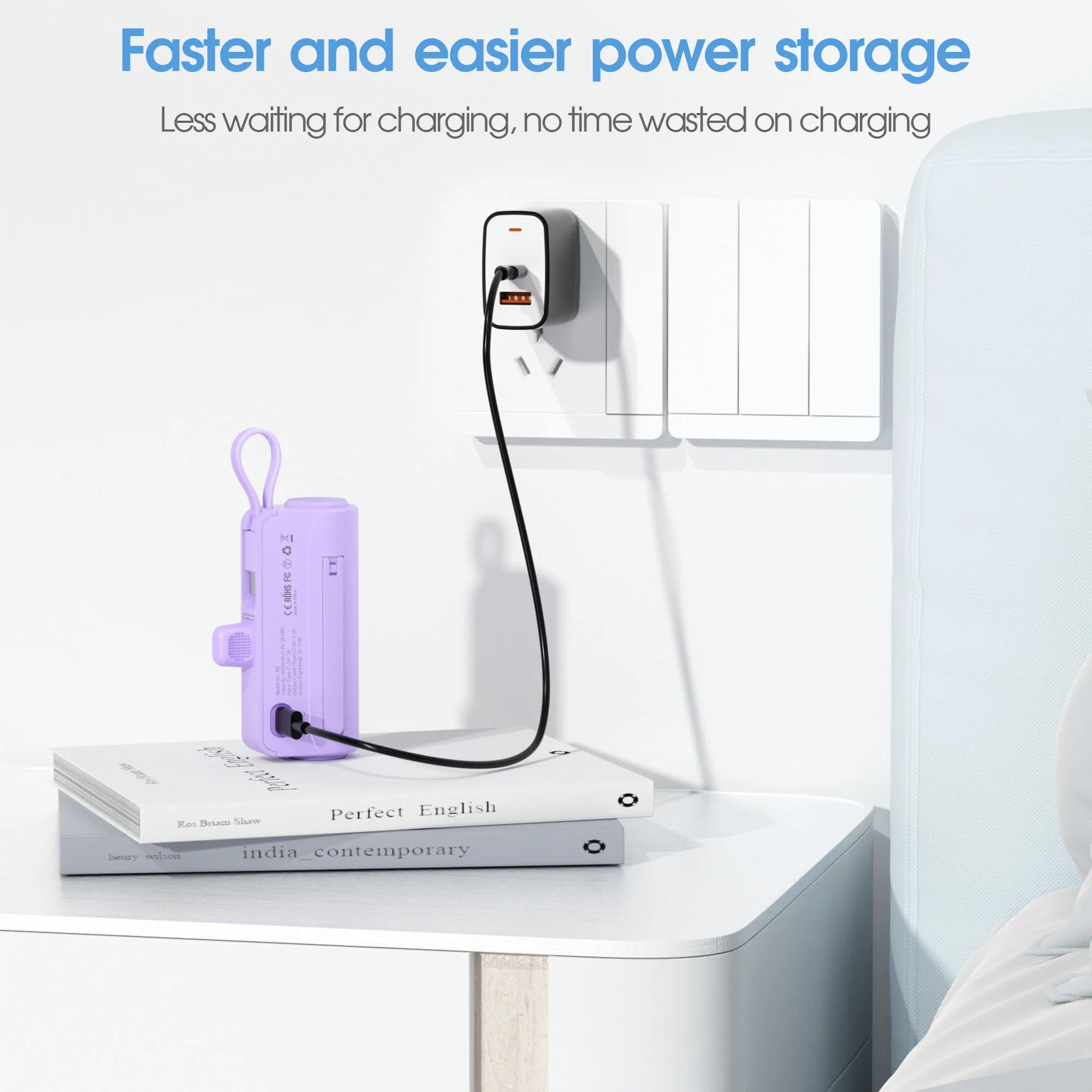 Mini Portable Charger with Built in Lightning port Type-C Cable, Foldable Stand,