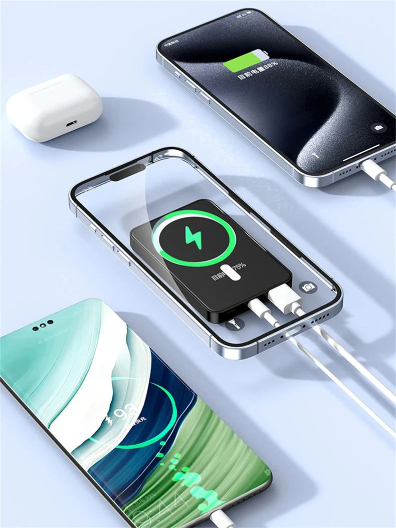 10000mAh Magnetic Power Bank 20W Wireless Power bank Slim Portable Battery