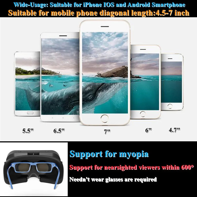 VR Glasses 3D Virtual Reality Box G10 IMAX Giant Screen Google Cardboard Helmet for 4.7-7inch Smartphone Matching Joystick