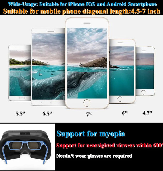 VR Glasses 3D Virtual Reality Box G10 IMAX Giant Screen Google Cardboard Helmet for 4.7-7inch Smartphone Matching Joystick