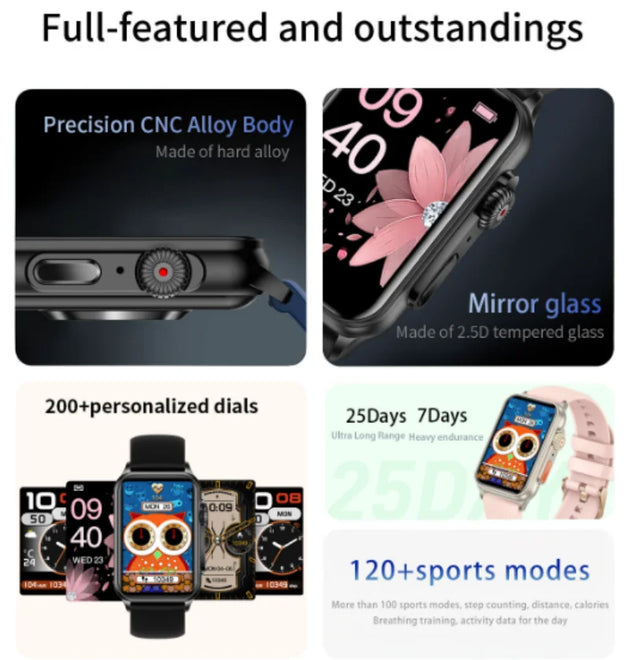 H23 Smart Watch Women 1.57 Inch HD Screen Zinc Alloy Shell Mirror Glass 200+Wallpaper Bluetooth Calls Sports Fashion Smartband