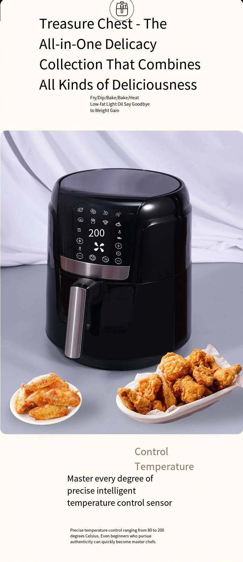 Fully Automatic Power-off protection air Fryer Household Touch Control Portable air Fryer with Digital Display