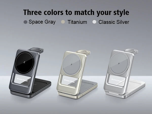3 in 1 Wireless Charger Stand for iPhone 17 16 15 14 13, Apple Watch & AirPods Pro Foldable Travel Design & Night Light