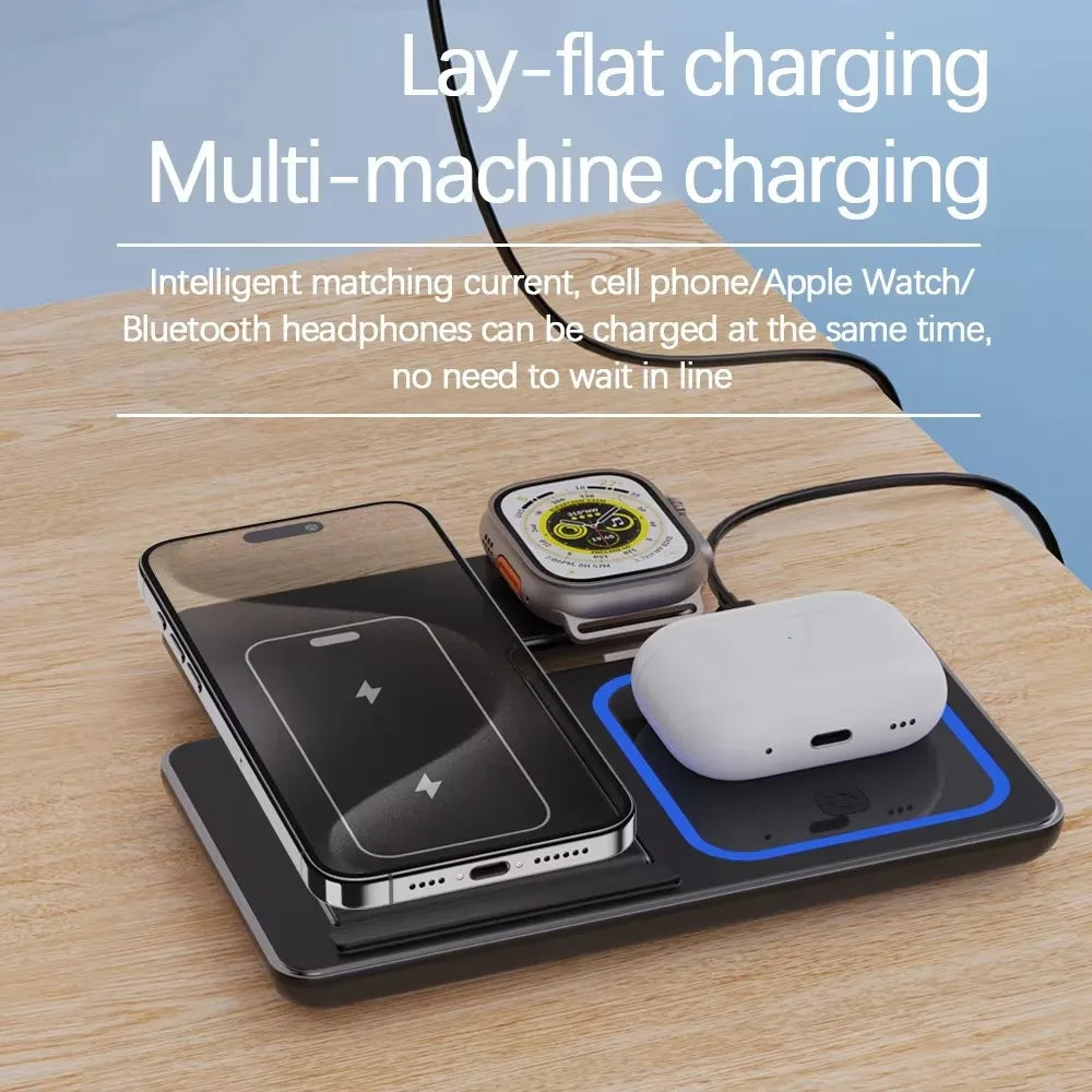 3 in 1 Folding Wireless Charger Stand For iPhone 17 16 15 14 13 12 Pro Max Fast Charging Station For Apple Watch 11-2 SE Airpods