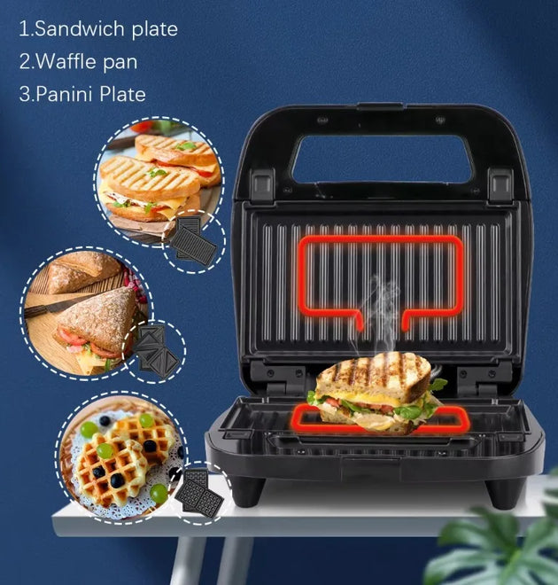 Non-stick Coating Press Grill 800w Detachable Breakfast Sandwich Maker