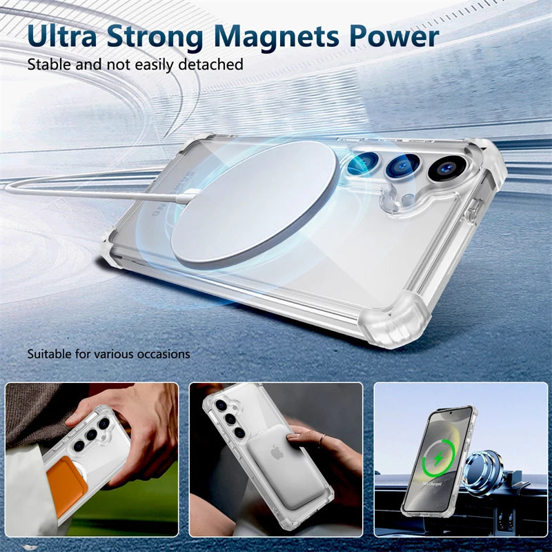 Shockproof Armor Transparent Case For Samsung Galaxy Magsafe Charge Cover