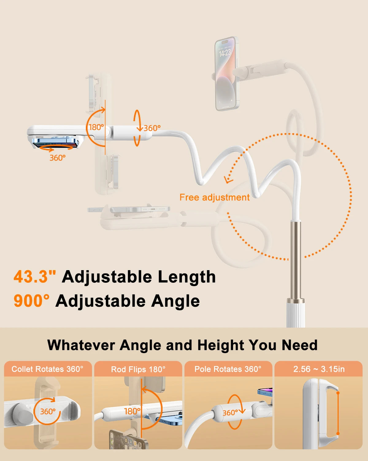 Eary Gooseneck Phone Holder for Bed Cell Phone Mount Clamp Clip Flexible Device
