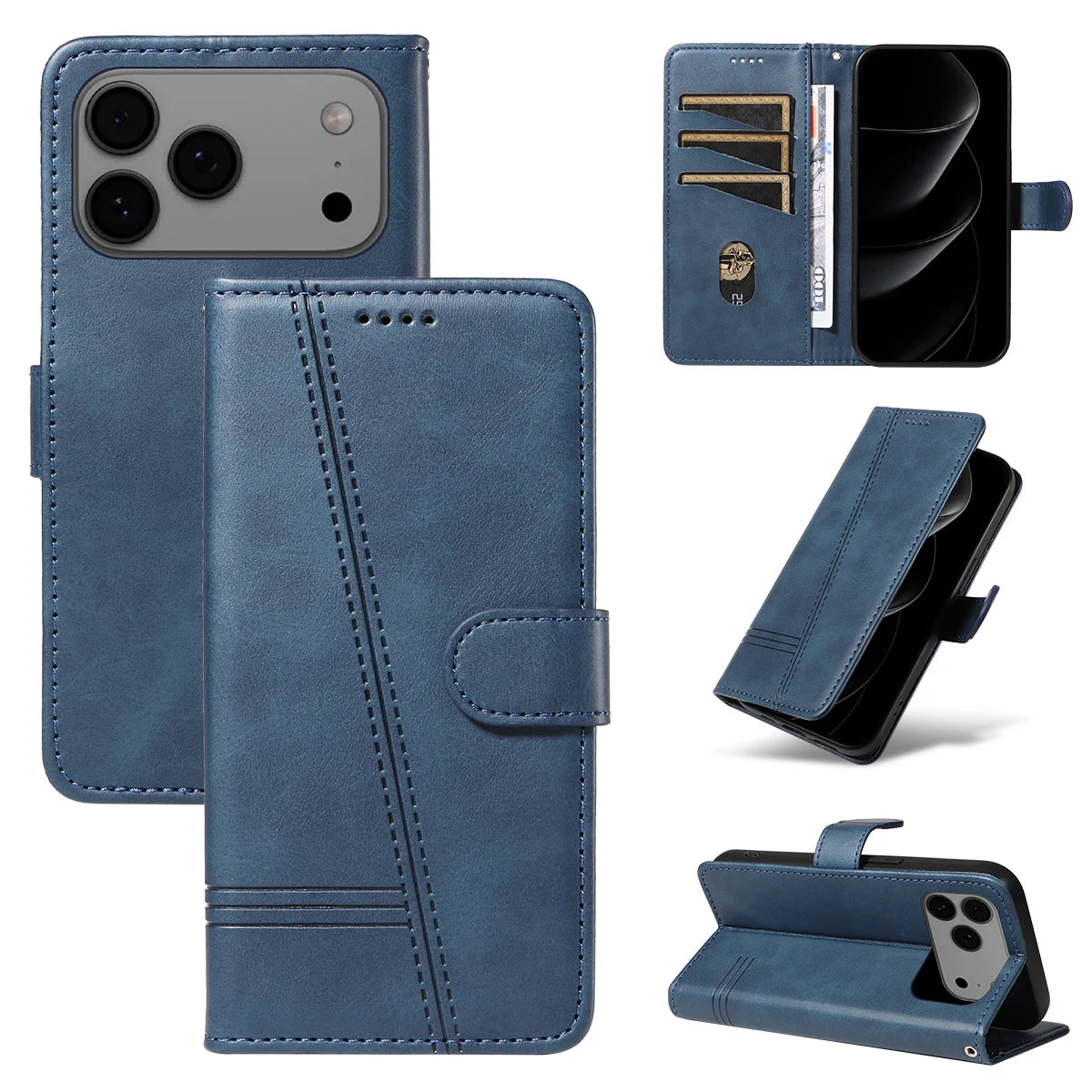 Line Leather Case For iPhone Pro Max Plus Mini Air Phone Case Flip Wallet Card