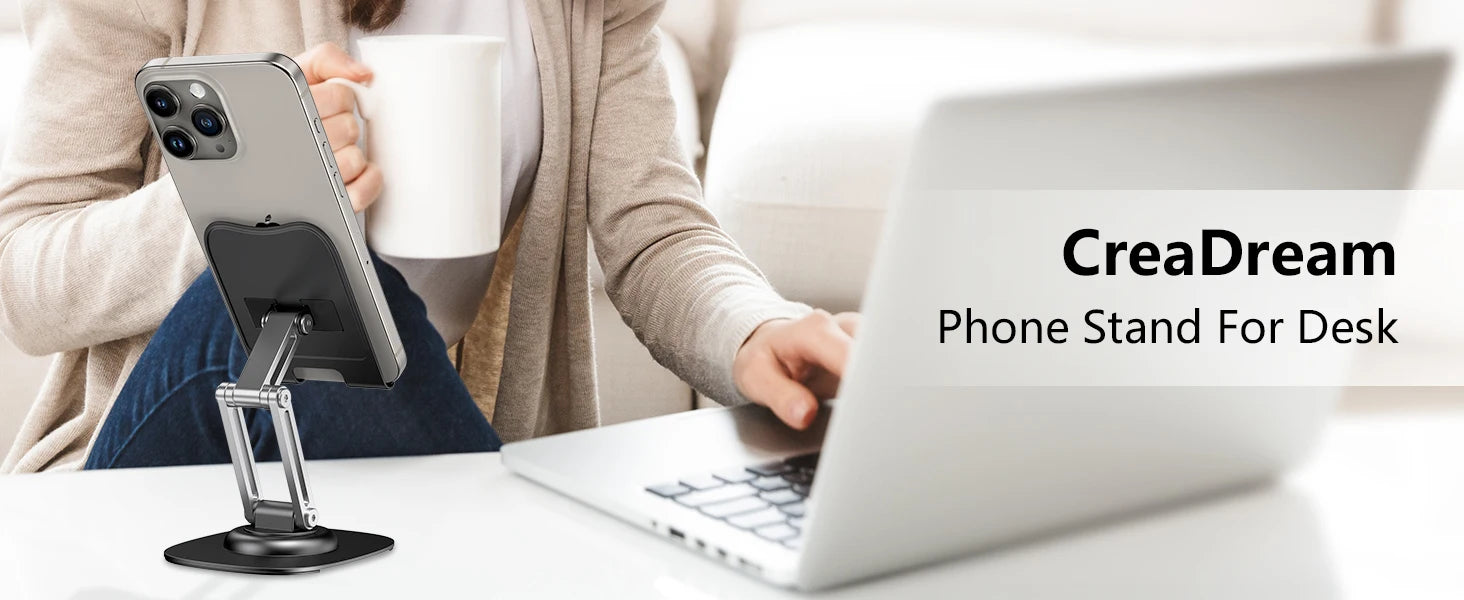 Aluminum Alloy Foldable Desktop Phone Stand with 360° Rotating Metal Base