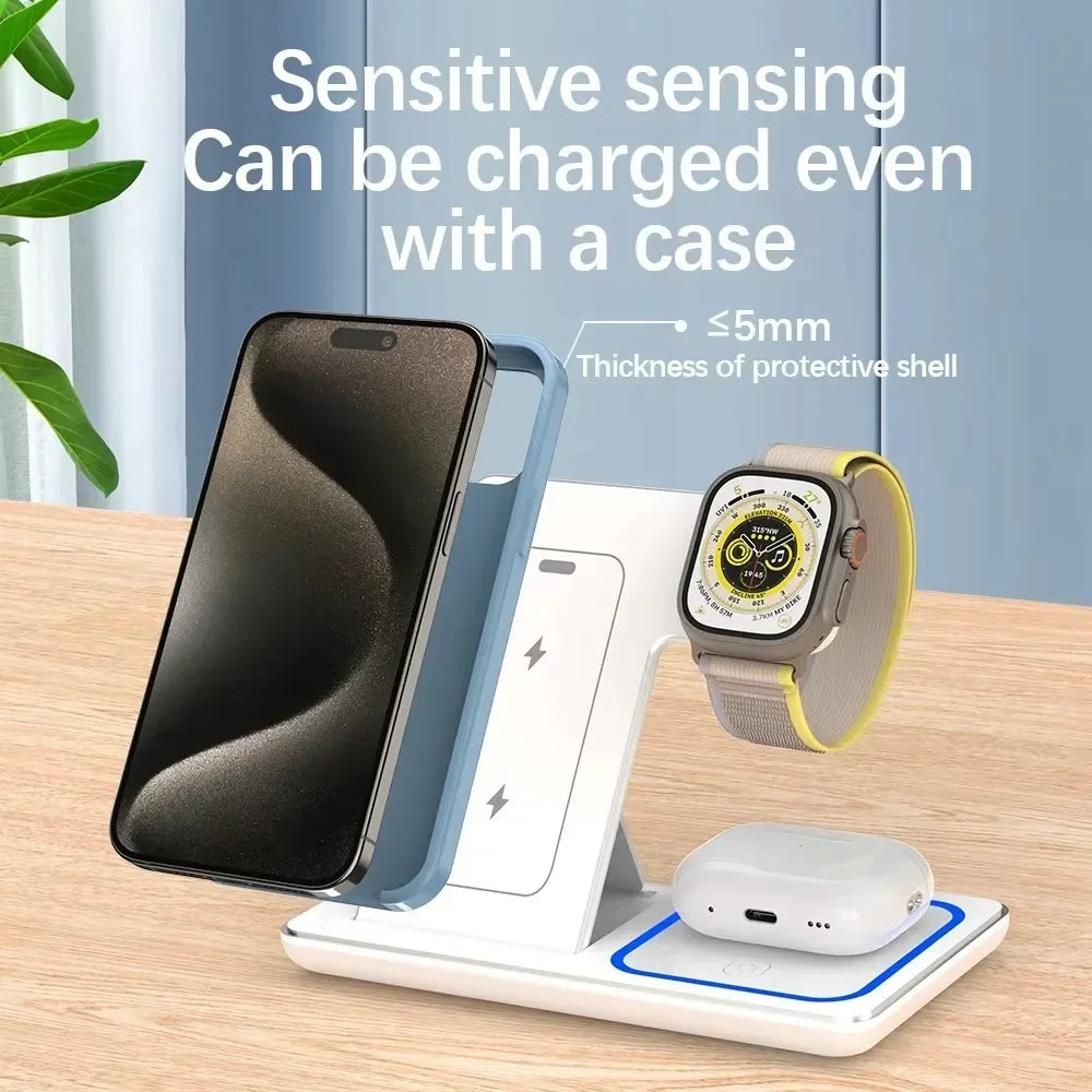 3 in 1 Folding Wireless Charger Stand For iPhone 17 16 15 14 13 12 Pro Max Fast Charging Station For Apple Watch 11-2 SE Airpods