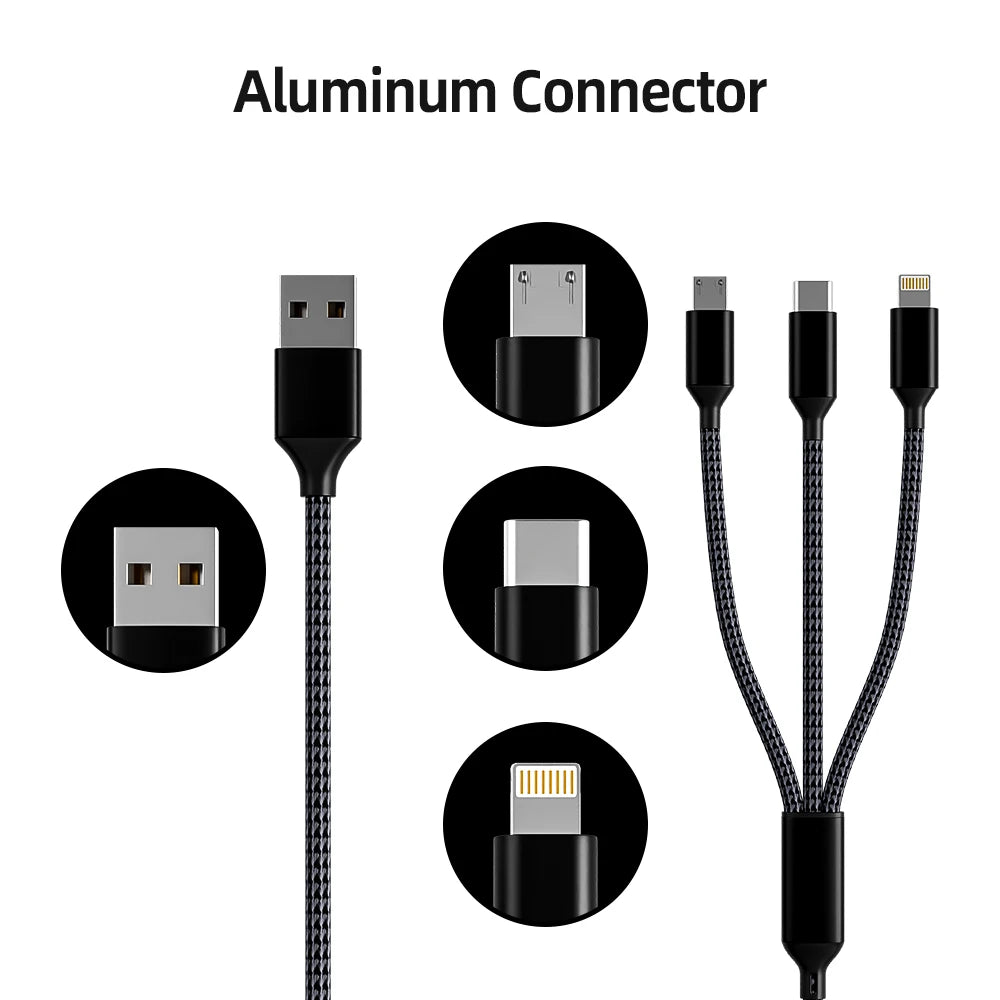 4pcs Charge Cable 3-in-1 Nylon Braided Multi Charge Cable for Multiple Devices