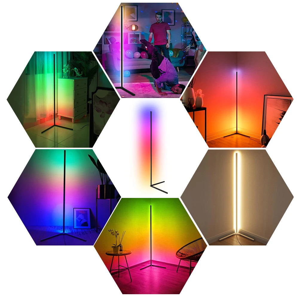 Living Room Dimmable RGB Corner Floor Lamp 140cm Stand Smart APP LED Mood