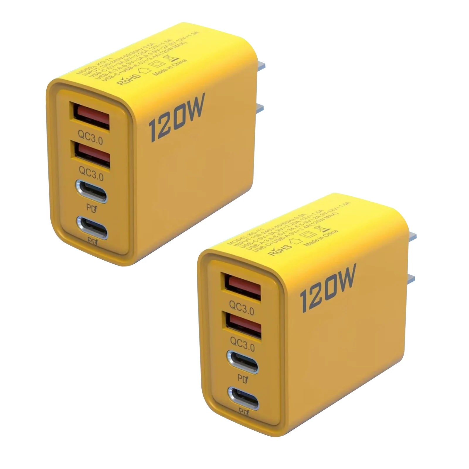 2PCS Universal 4-Port USB-C Fast Charge Mobile Phone Adapter Quick Wall Charger