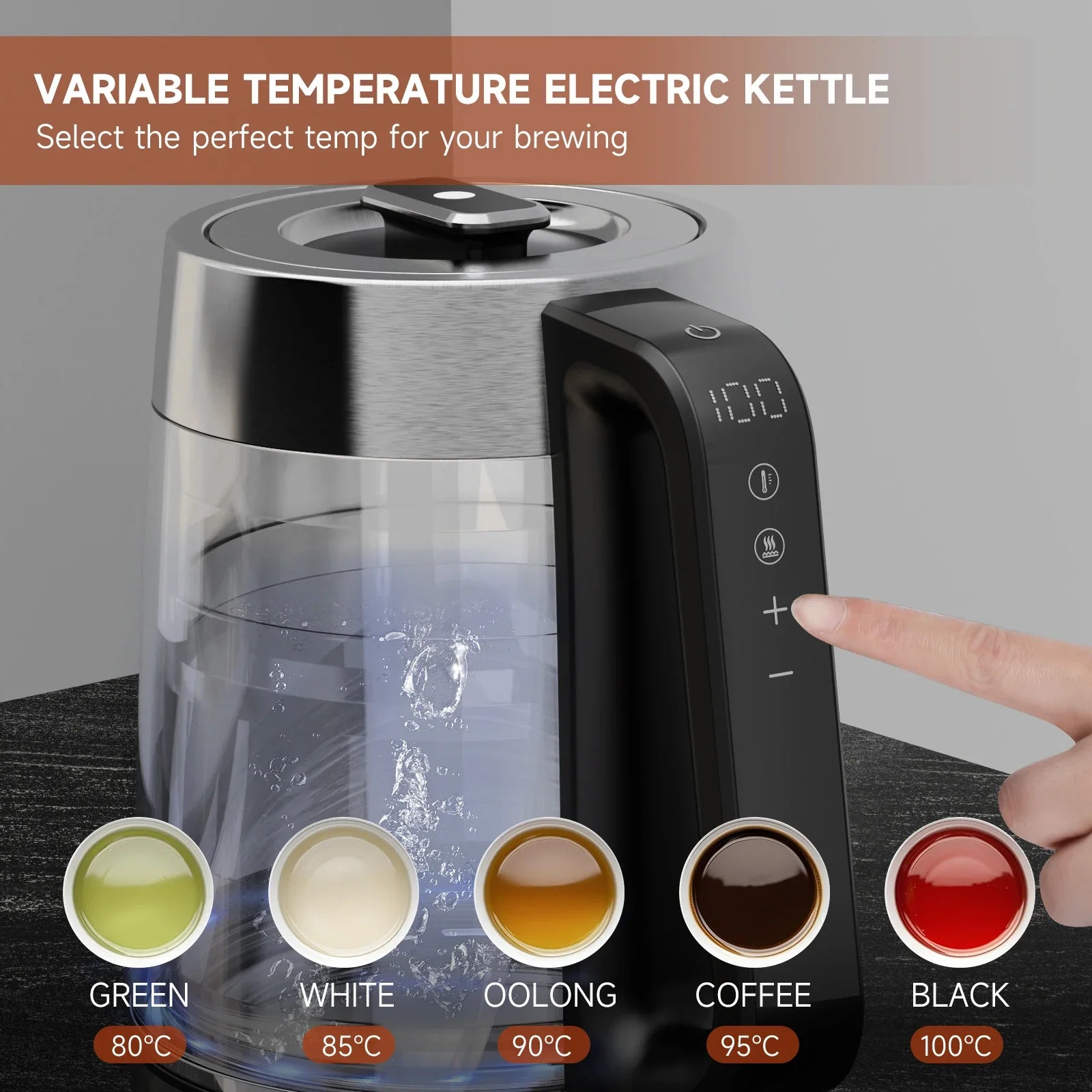 DEVISIB Dual Wall Electric Glass Kettle, Live Temperature Display, 2200W Fast Boiling, Temperature Control, 24-Hour Keep Warm