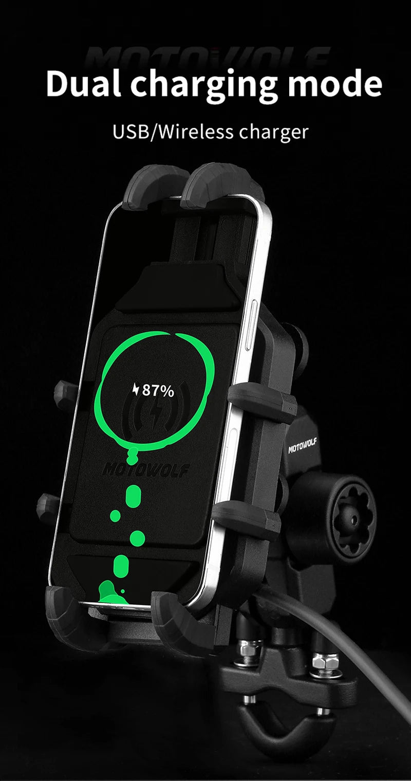 Motorcycle Wireless Charging Phone Holder Cradle 3.0 Quick Charger GPS Moto