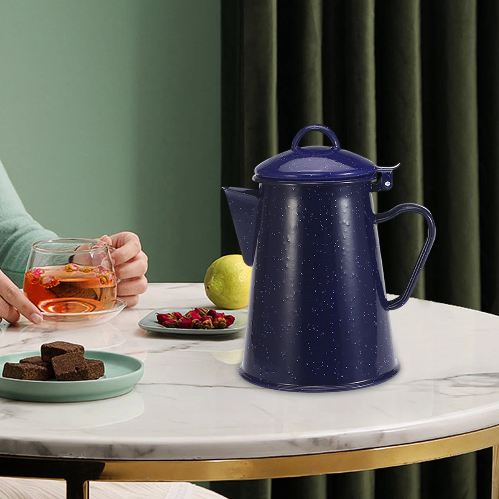 Enamel Coffee Kettle Juice Milk Jug Coffee Pitcher Cold Water Teapot Kettle Lid Wide Mouth for Party Household Office Drinkware