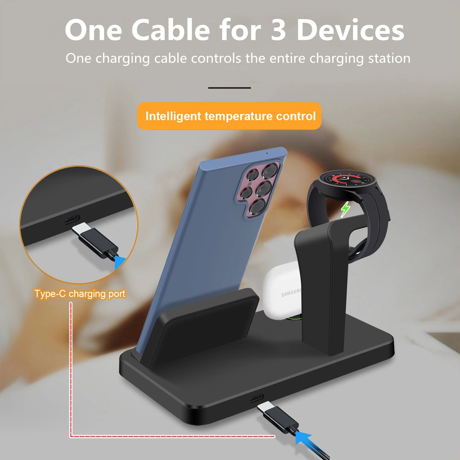 Charging Station for Samsung Type C Fast Wireless Charger Dock Stand