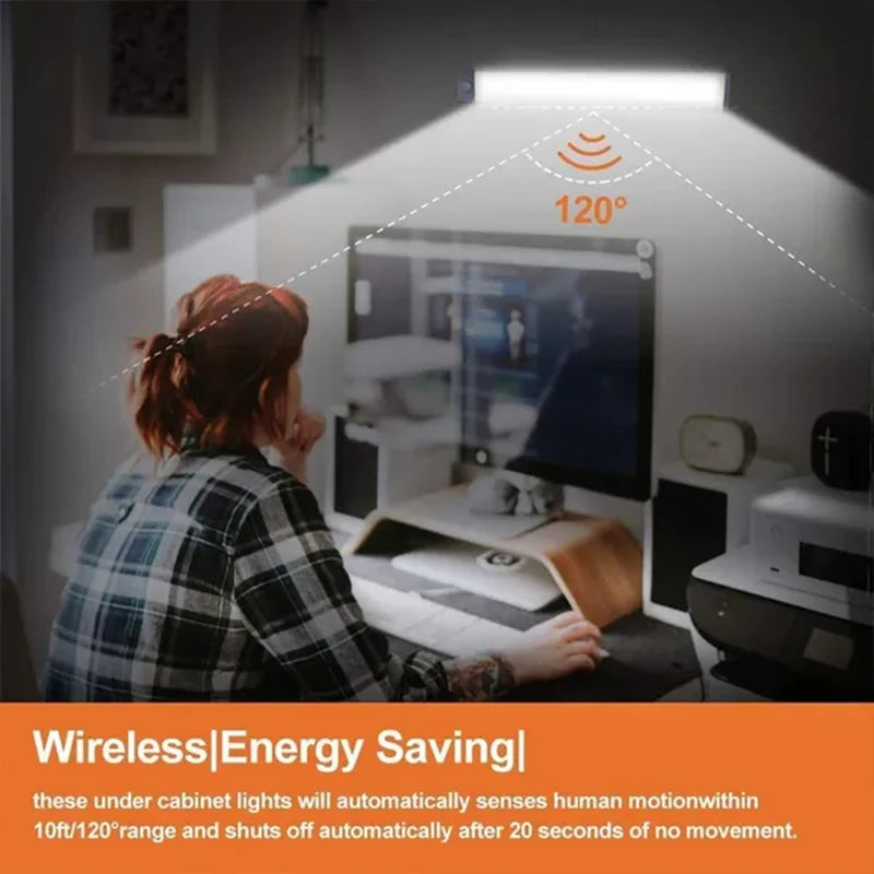 PIR Motion Sensor LED Under Cabinet Lamp Dimmable Rechargeable Night Light