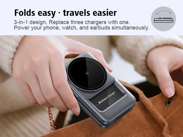 3 in 1 Wireless Charger Stand for iPhone 17 16 15 14 13, Apple Watch & AirPods Pro Foldable Travel Design & Night Light