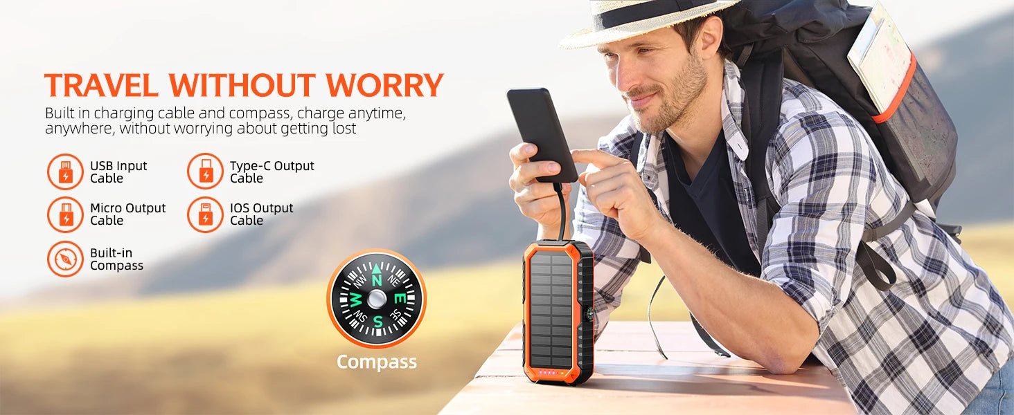 Solar Charger Power Bank 40000mAh Built in 4 Cables and Hand Crank