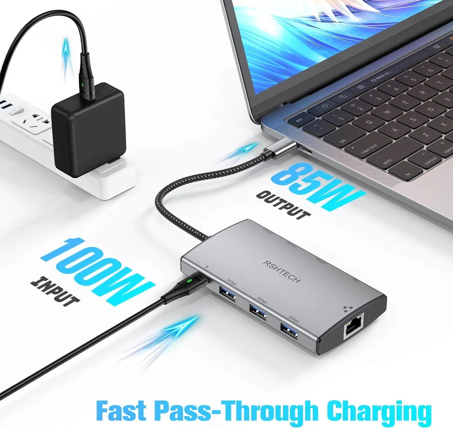 Multiport USB C Hub with RJ45 1Gbps Ethernet Adapter Dock for Laptops