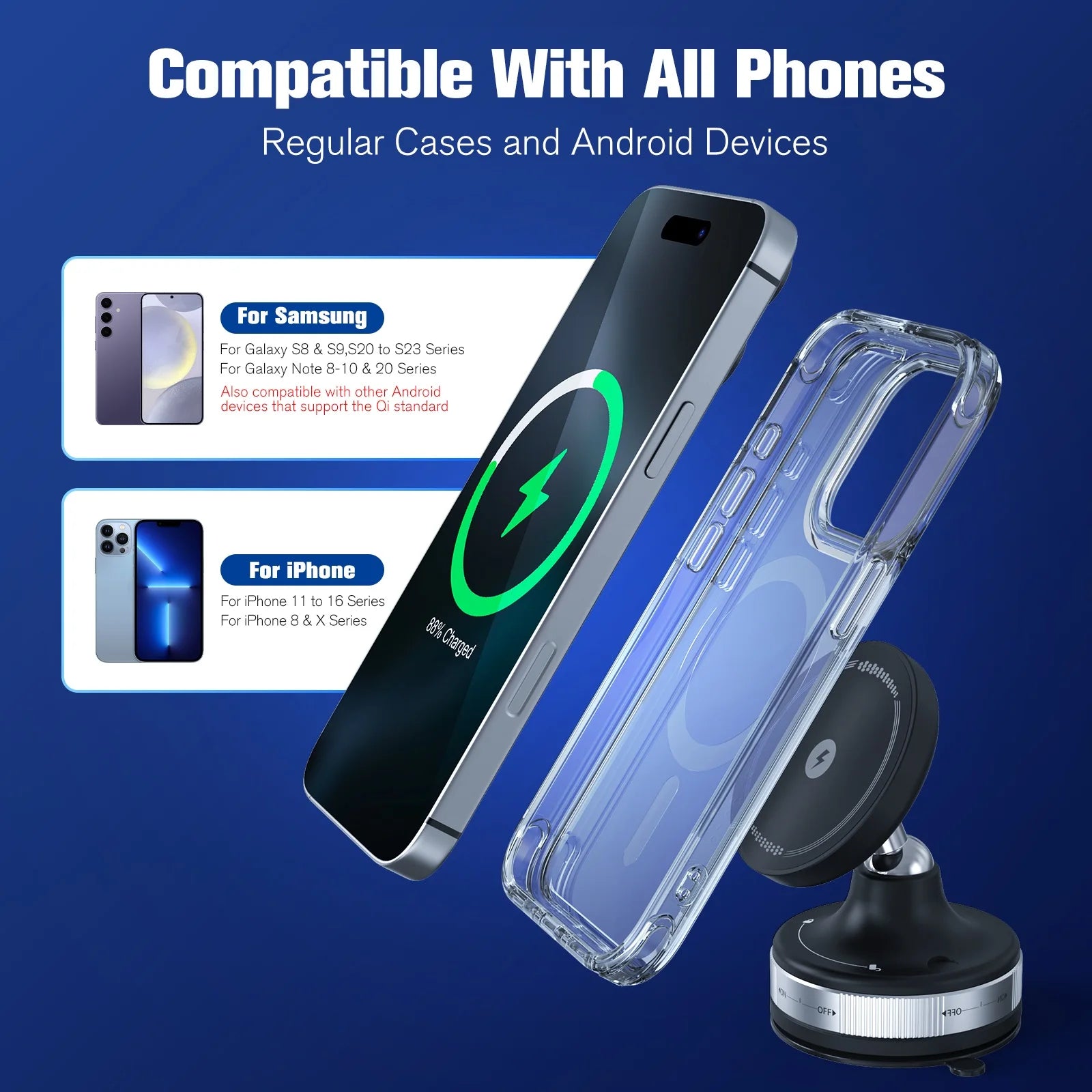 Magnetic Wireless Charger Car Phone Holder Air Vent Clip 15w Fast Charging