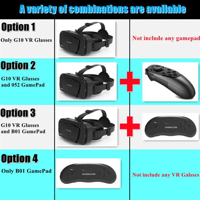 VR Glasses 3D Virtual Reality Box G10 IMAX Giant Screen Google Cardboard Helmet for 4.7-7inch Smartphone Matching Joystick